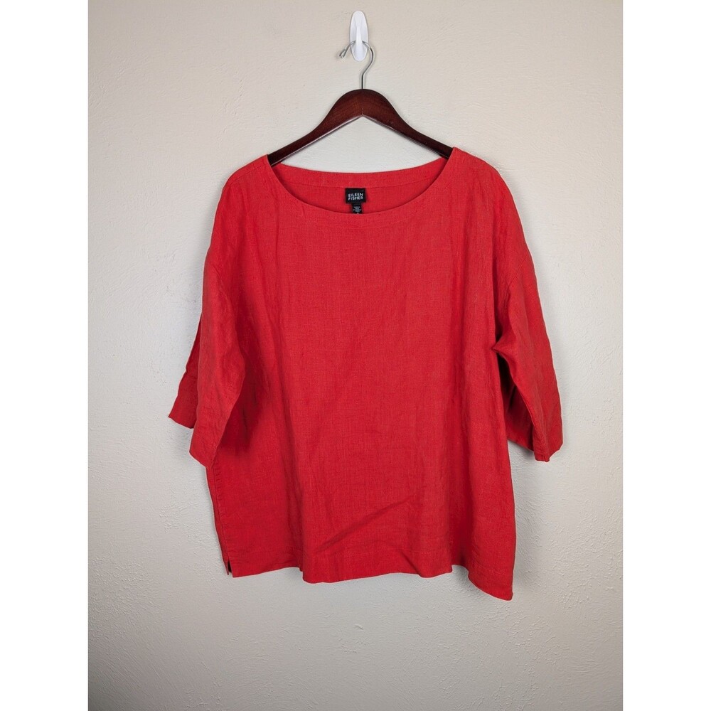 Eileen Fisher Women’s Top SZ M 100% Irish Linen Minimalistic Quiet Luxury Orange
